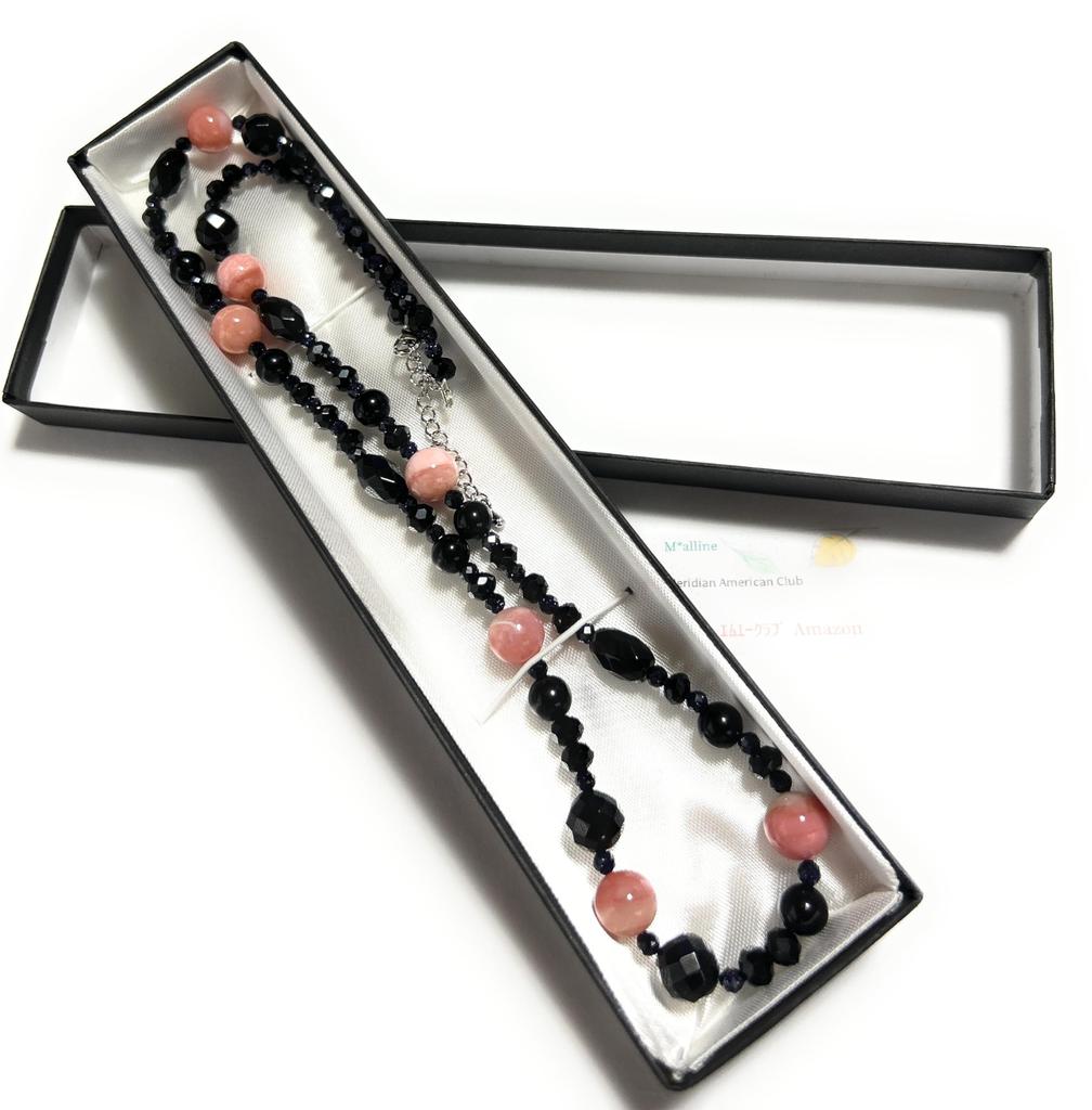 Ограниченный выпуск, длинное ожерелье из натурального камня, розовый опал, оникс, сине-золотой, длина камня около 60 см, 6 см, амулет на удачу в любви, сделано в Японии