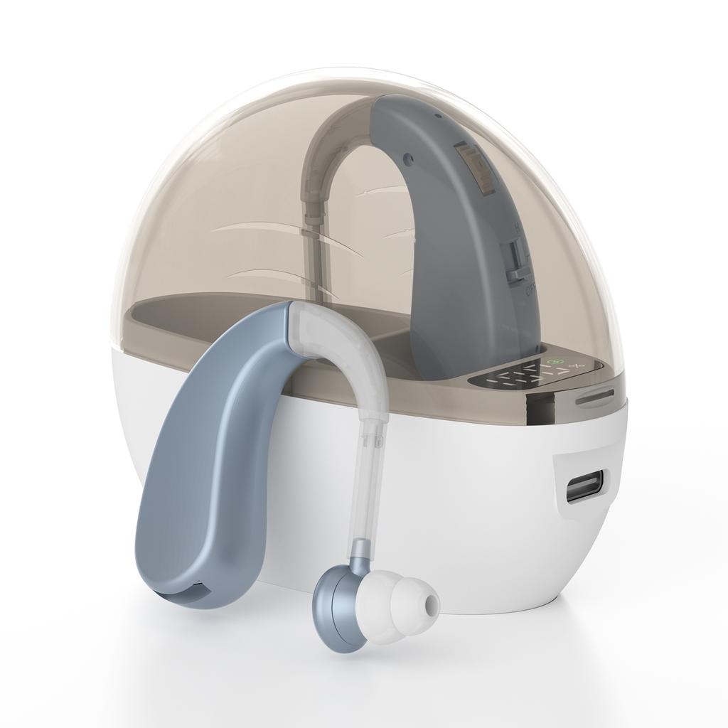 Auxiliary Headphones, Sound Amplifier, Noise Reduction, Adjustable Volume, Hanging Ear with Charging Case