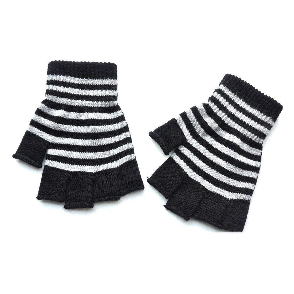 Unisex Warm Winter Fingerless Elastic Knitted Gloves Striped Knit Mittens Thicken