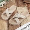 Women Slide Sandals Minimalist Cross Band Beach Hemp Rope Slides Espadrille Flip Flops Two Straw Straps Shoes Female Slippers