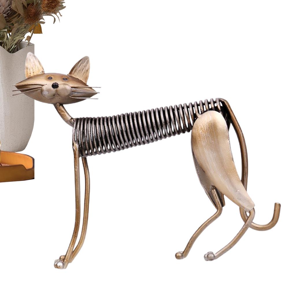 Кованый кот Кованая скульптура домашнего животного Металлическая скульптура кота Весенняя кошка Ручная работа Металлическая кошка Двор Искусство Железная статуя животного