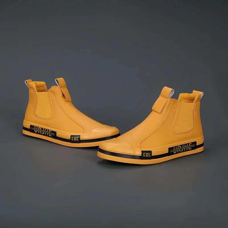 Кожаные повседневные ботинки, обувь для мужчин, модные желтые высокие мужские туфли, кожаные мужские удобные мокасины, мужская обувь, ботильоны