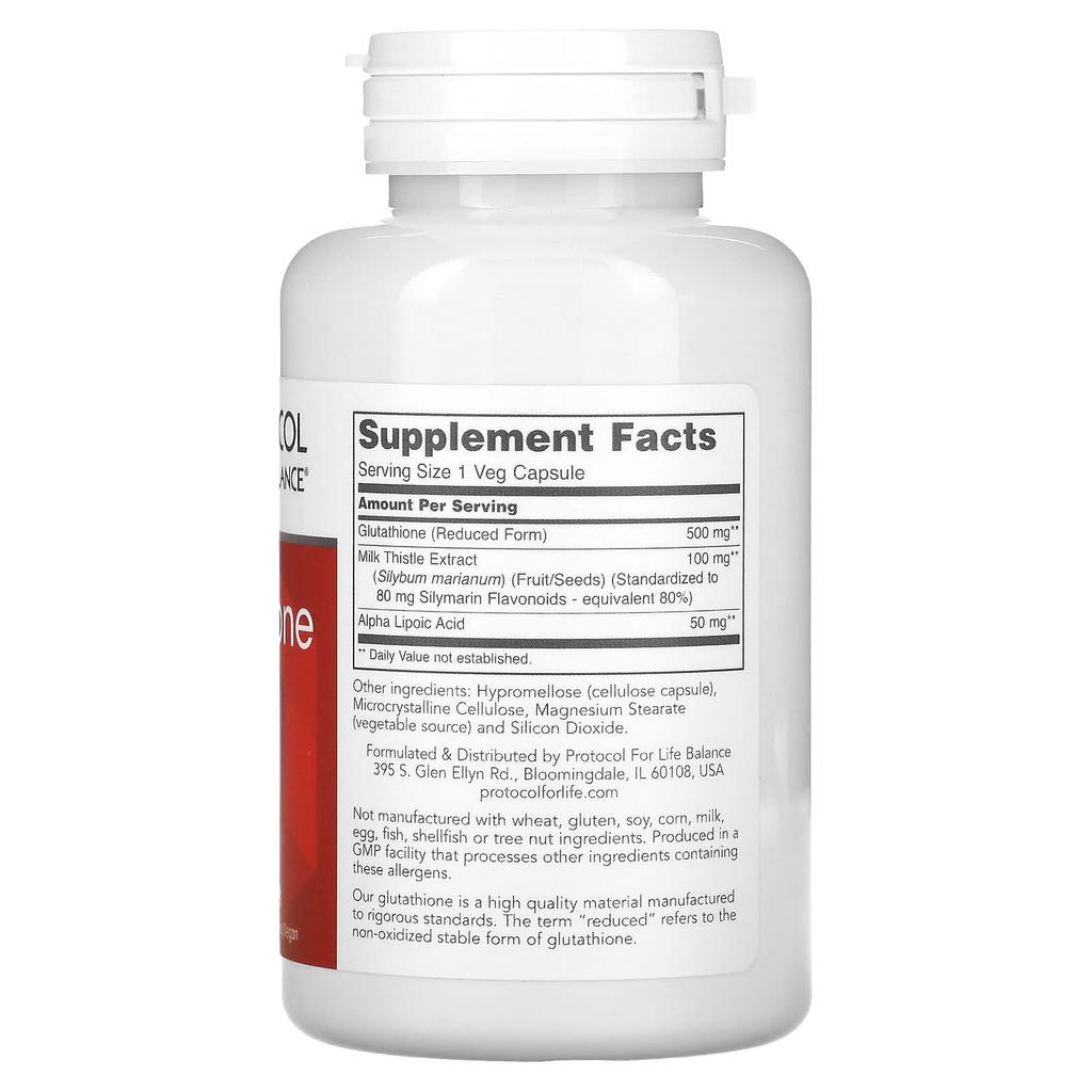 Protocol for Life Balance Glutathione, 500 Mg, 60 Veggie Capsules