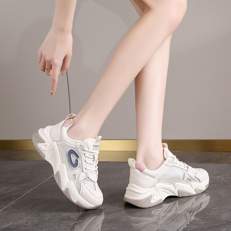 CRLAYDK Chunky Sneakers for Women Mesh Summer Casual Lace Up Shoes Platform Walking Tennis Wedge Sports Trainers for Lady