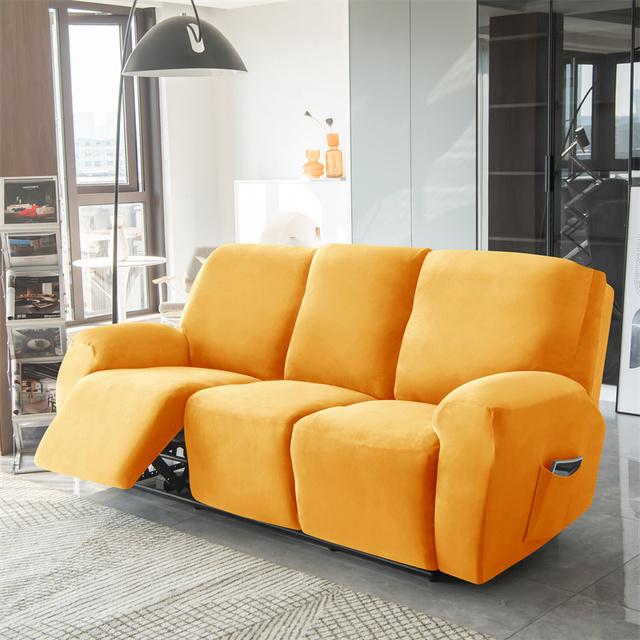 1 2 3 Seater Velvet Recliner Sofa Cover Elastic Split All -Inclusive Sofa Slipcovers Lounge Armchair Covers With Side Pocket