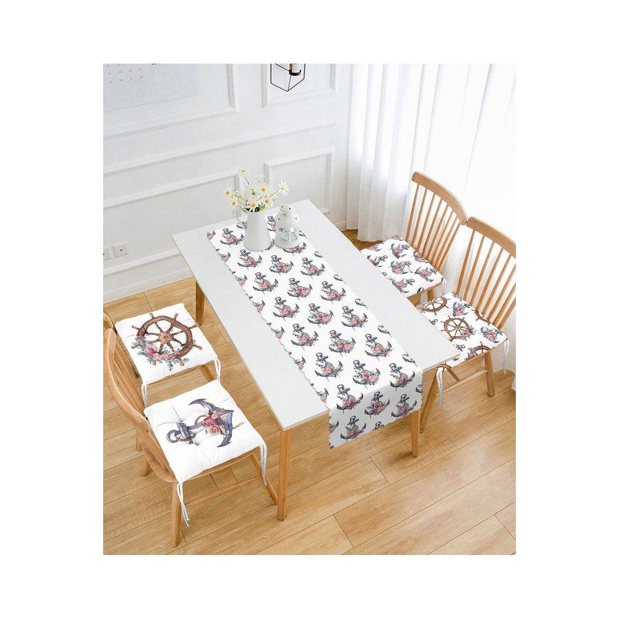 Набор подушек для стула с цифровой печатью Sailor Concept / 4 квадратных подушки для стула 40 × 40 см и 1 дорожка