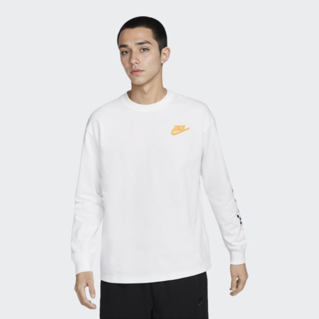 Nike Спортивная одежда Футболка с круглым вырезом и длинным рукавом с логотипом Мужские топы Белые FD9896-100