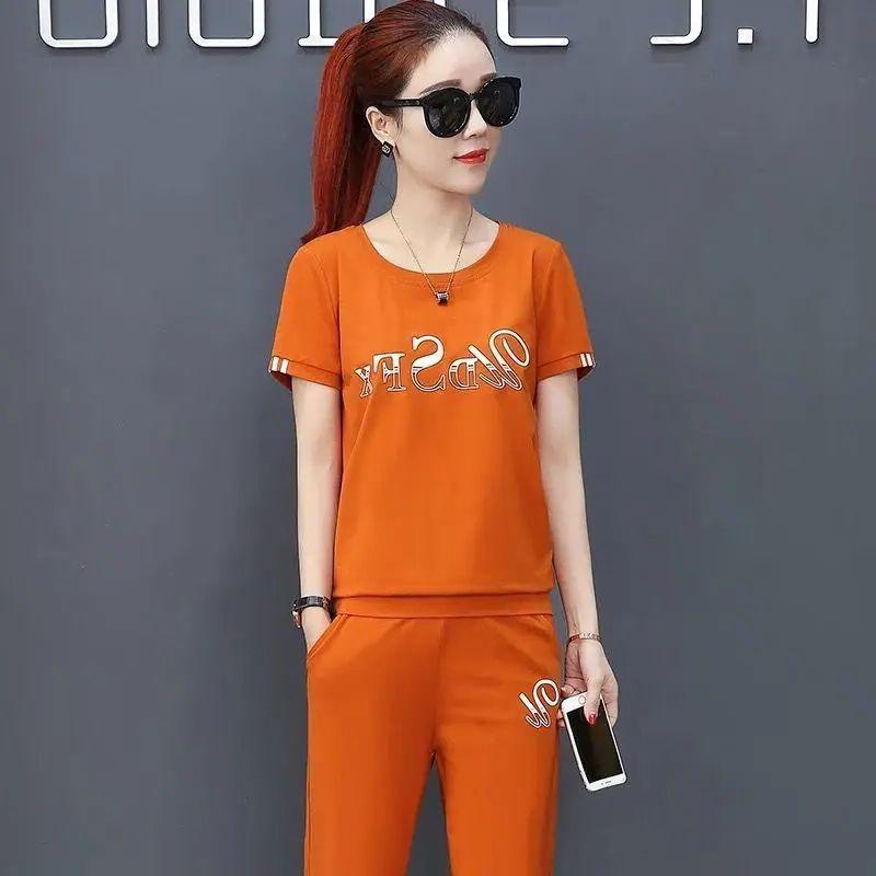 Повседневный укороченный спортивный костюм с короткими рукавами, женский летний свободный модный костюм из двух частей