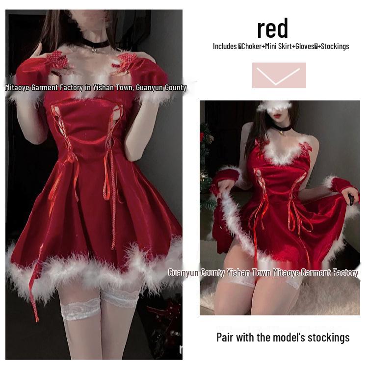 Passionate Christmas Bunny Girl Costume: Sexy Strappy Lingerie with Fluffy Sling for New Year