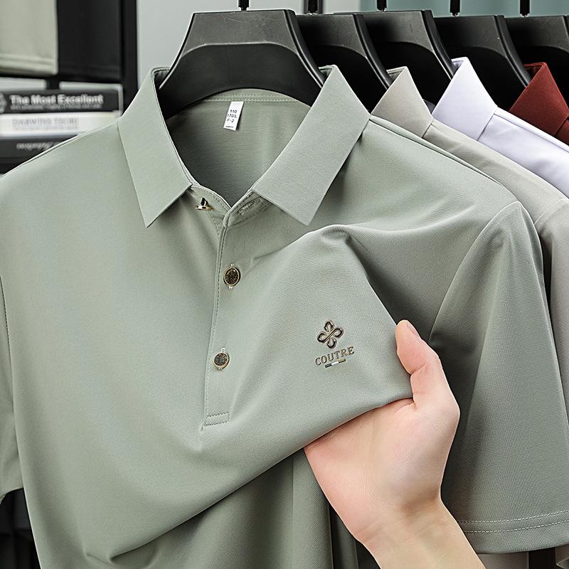 Рубашка поло в деловом стиле с коротким рукавом и лацканами, дышащая, не требующая глажки, средняя по размеру футболка