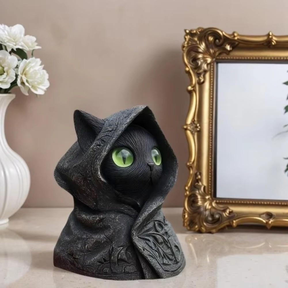 Decoration Mystical Cat Statue Hooded Cloak Cat Ornaments Cat Sculpture Halloween Decor