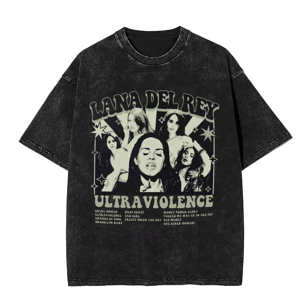 Washed Vintage WashedLana Del Rey Tour Tshirt Men Women Hip Hop Fashion Pop Music Tshirts Unisex Casual Cotton T Shirts
