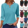 Women's T Shirt Tee Solid Pleated 3/4 Sleeve Daily Weekend Fashion Basic Round Neck Regular Top