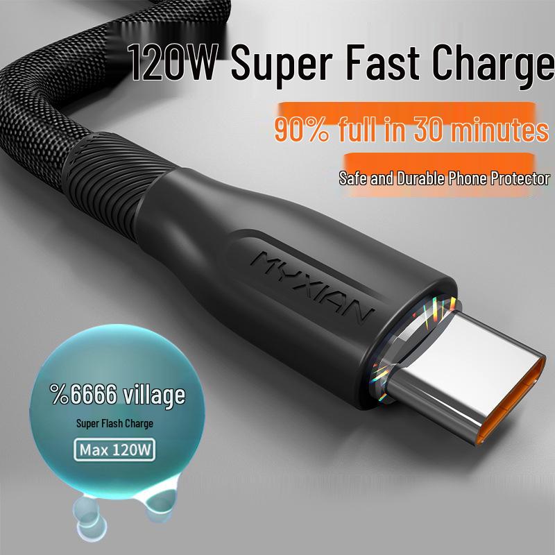 120 Вт Плетеный USB-C кабель для зарядки для Huawei, Honor, Vivo, Oppo - Супербыстрая зарядка