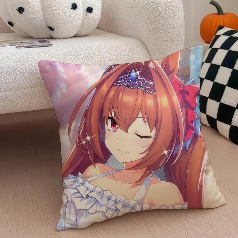 Cheerful  Anime UUmamusume Pretty Derby Cushion Cover Throw Pillow Cover Hidden Button Durable Polyester Chair Cushion