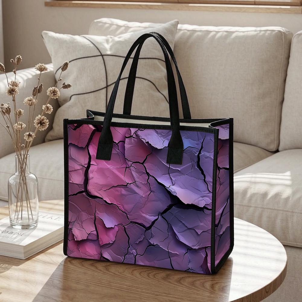 Purple Cracked Pattern Tote Bag Large Capacity Handbag for Daily Use