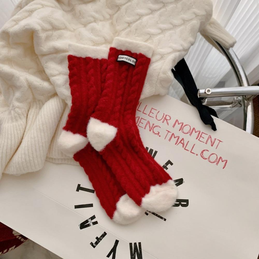Thicken Mink Velvet Socks Autumn Winter Red Stripe Socks New Thermal Sleep Sock