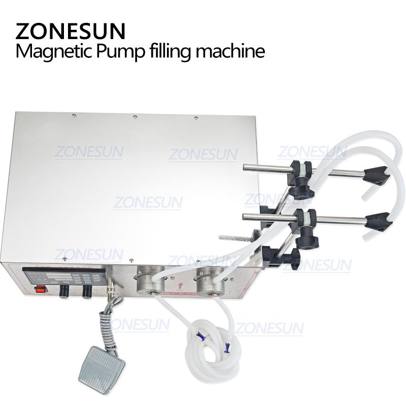 ZONESUN YG2 Magnetic Pump Electric 2 Heads Soft Drink Essential Oil Ethanol Disinfection Alcohol Bottle Liquid Filling Machine