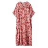 Summer Floral Vacation Style Travel V-neck Retro Long Dress To Hide The Flesh Cotton and Linen Dress