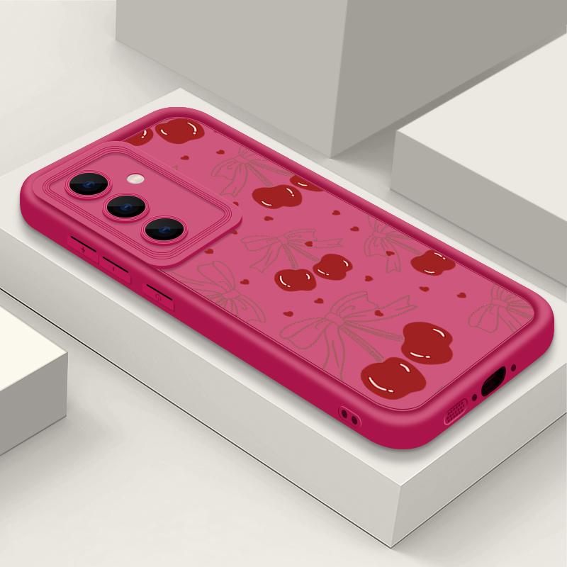 Cherry Pattern Matte Soft Case For Smausng S25 Plus S24 FE S23 Ultra A36 A56 A16 A26 A15 A55 A35 A06 Lens Protection Shockproof TPU Phone Cover