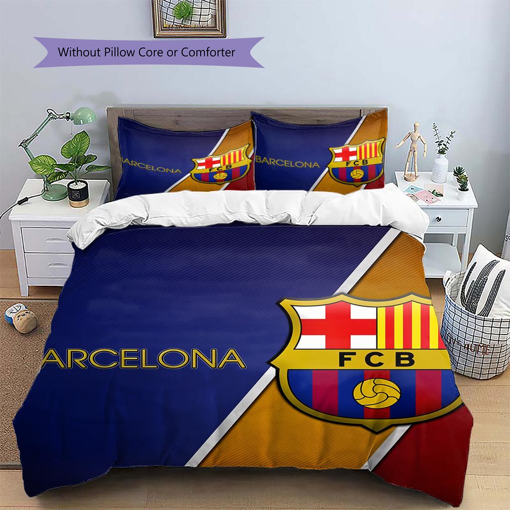 Постельное белье с узором ФК Барселона Домашний декор Подарок на день рождения (1 пододеяльник + 2 наволочки, без наполнителя)