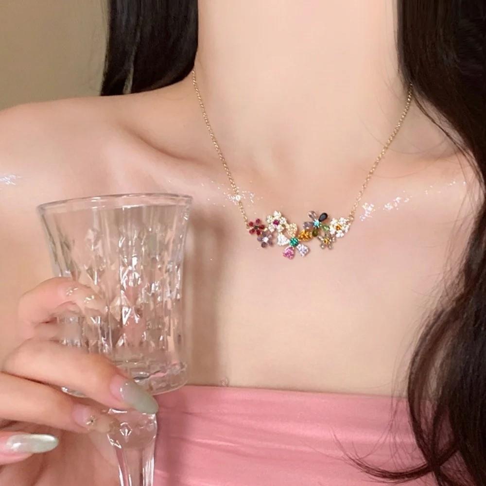 Colored Zircon Zircon Flower Necklace Geometry Design Luxury Jewelry  Women's Jewelry