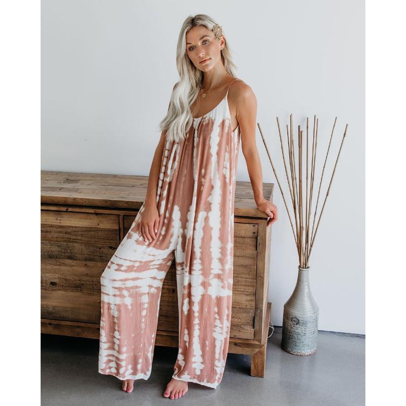 Женский сексуальный комбинезон с широкими штанинами и бретельками через шею