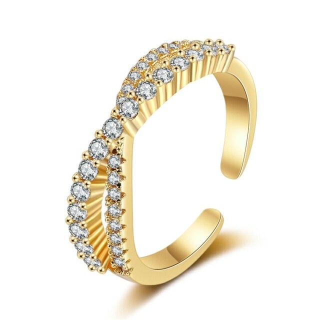 New Golden Rings For Women Adjustable Intersect Opening S925 Silver Refined Zircon Ring Lover Festival Anniversary Gift