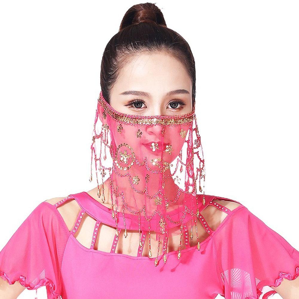 Бисер для женщин Сетка пайетки аксессуары для выступлений Вышитые костюмы для танца живота Вуали для лица