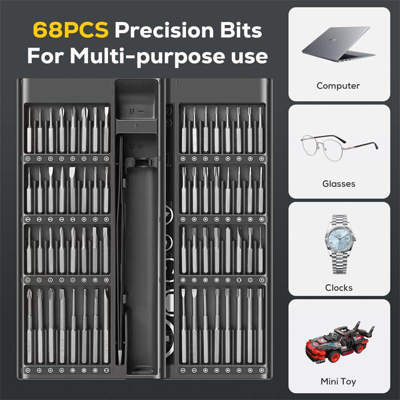 68 in 1 Electric Screwdriver Set 5 Torque Settings Precision Power Tool Magnetic Screw Driver Bits for iPhone Glasses Watch PC