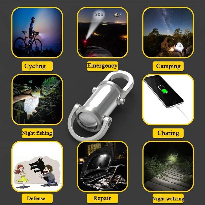 COB LED Mini Keychain Flashlight USB Rechargeable Portable Flashlight Keychain Light Camping Pocket Torch Lamp For Outdoor Camping Fishing Walking