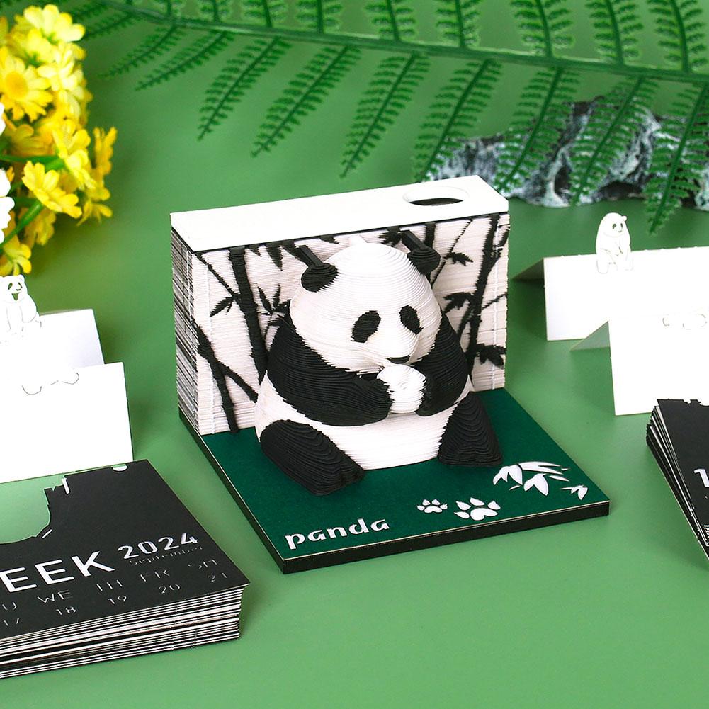 Omoshiroi Block 3D Notepad 3D Art Calendar 2024 Panda Memo Pad Kawaii 3D Sticky Note Blocks 3D Note Paper Carving Model Gift
