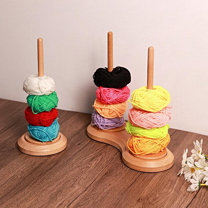 1PC Wooden High-quality Storage Winding Durable Single/Double Spool Rotatable Spinning Knitting Tools Roll Holder Dispenser