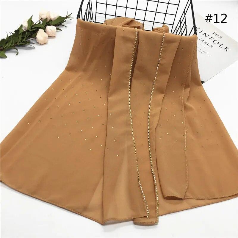 Luxury Gold Chiffon Head Scarf Solid Soft Long Muslim Scarves For Women Hijab Musulman Femme Shawl and Wrap Foulard Islamique