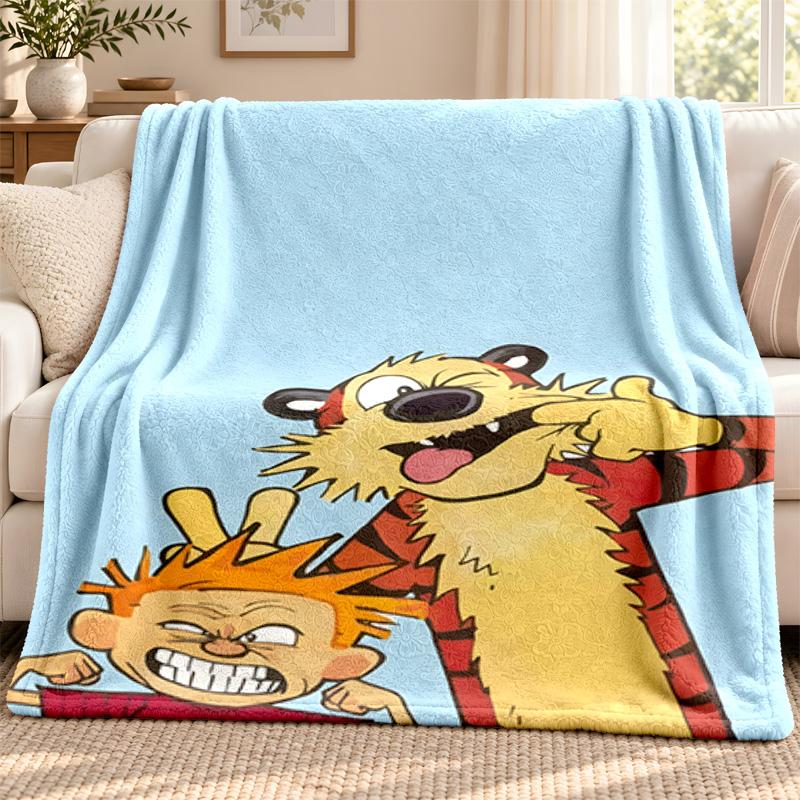 Calvin and Hobbes blanket Flannel Blanket Soft Cozy Plush Throw for Sofa Bed Lightweight Home Decoration Outdoor camping