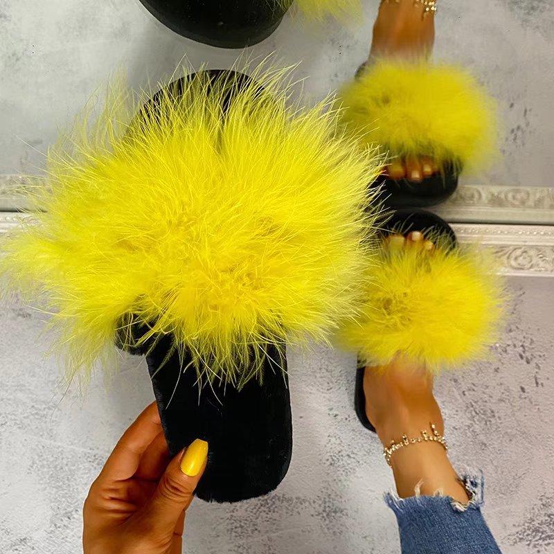 Fashion Fashion Fluffy Faux Fur Slippers for Women Soft Plush Open Toe Home Slippers Woman Autumn Winter Indoor Cozy Furry Flat Slides