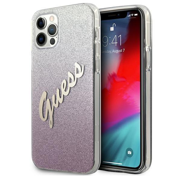 Guess Guhcp12Lpcuglspi Iphone 12 Pro Max6,7 Różowy/Pink Twarde Etui Brokatowy Gradientowy Skrypt