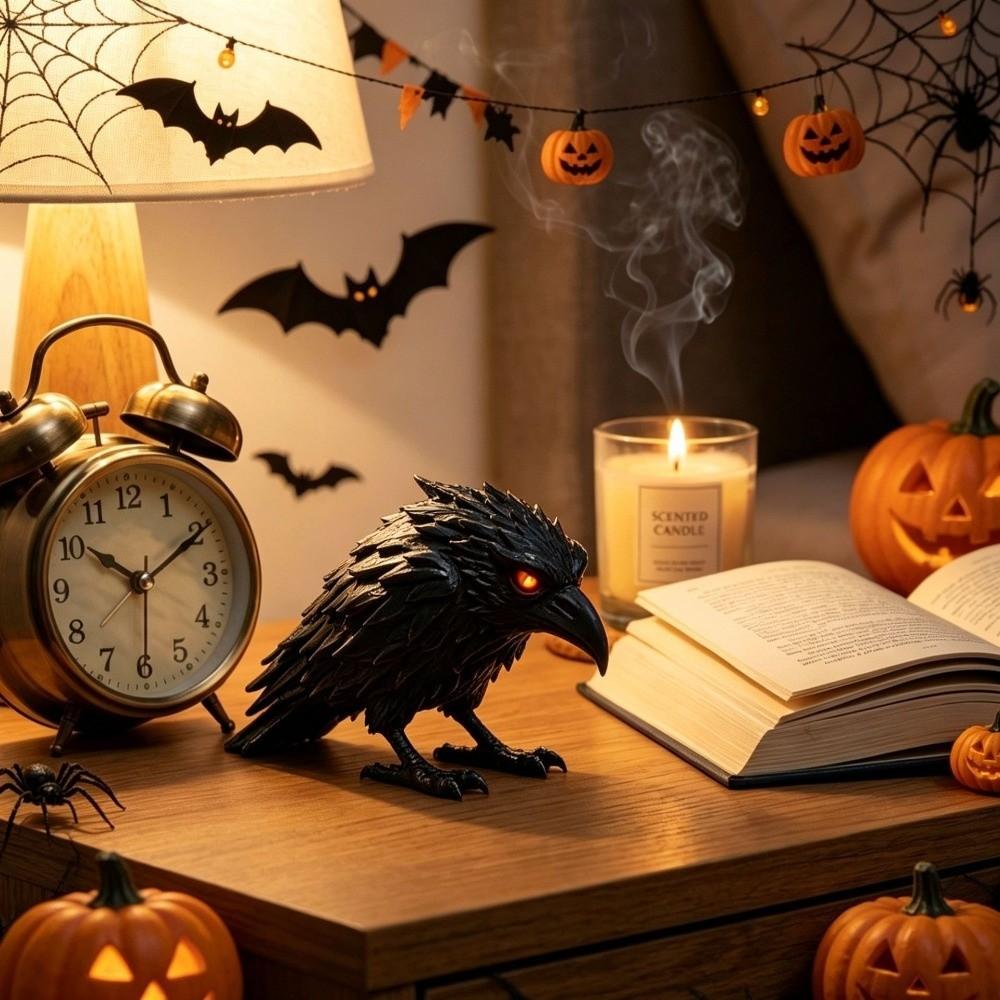 Dark Themed 3D Printed Raven Statue Gothic Style Desktop Ornaments Gothic Lovers Gift
