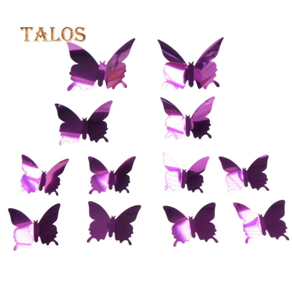 Talos 12Pcs/Set Mirror PVC Butterfly 3D Single Layer Wall Art Sticker Removable Home Decor