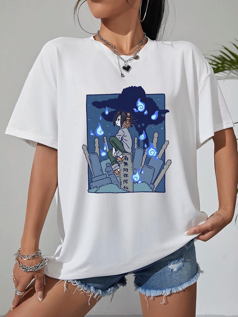 Японская крутая футболка с героями мультфильмов для мальчиков, готические летние хлопковые топы унисекс High Street, футболки с короткими рукавами, женские футболки с круглым вырезом