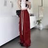 Trendy European & American Oversized Wine Red Cargo Pants - High-End Loose Wide-Leg Design