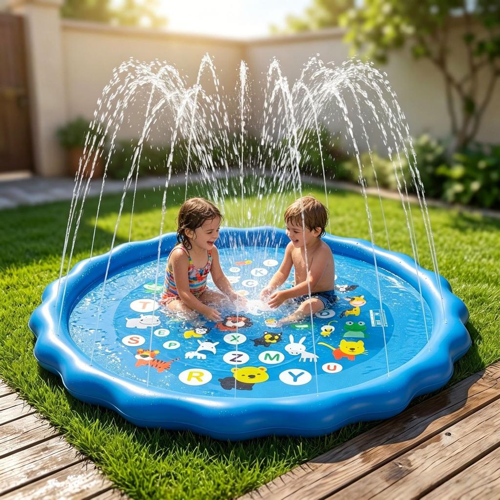 Kids Outdoor Inflatable Water Splash Mat Alphabet Sea Animals Thick Summer Play Mat
