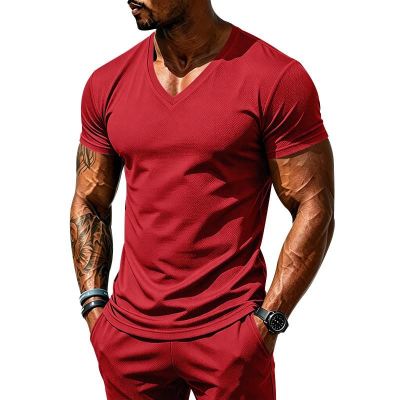 Mens Quick Dry V-Neck Mesh Performance T-Shirt Loose Fit Breathable Gym Workout Tee