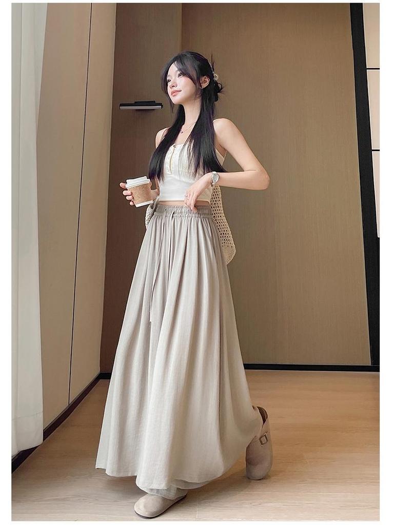 Women's High-Waisted Linen-Cotton Wide-Leg Pants: Loose, Slimming, Versatile, Textured Nine-Point Culottes