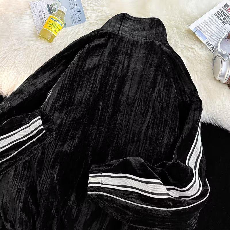 Осенний стильный полосатый свитшот из золотого бархата, спортивный костюм из двух частей для пар для мужчин