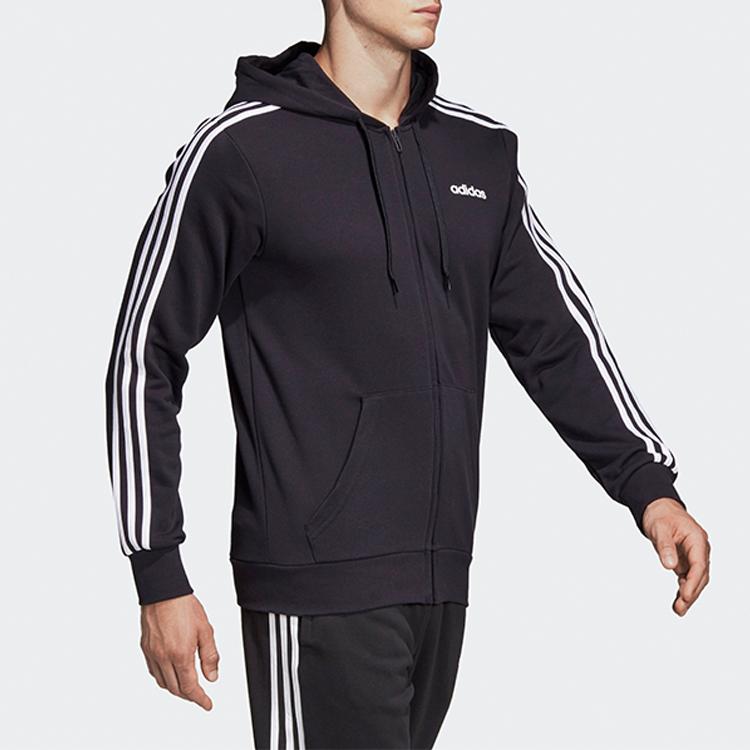 adidas Ретро спортивная вязаная куртка на молнии с капюшоном и полосками, мужская верхняя одежда, черный DQ3102
