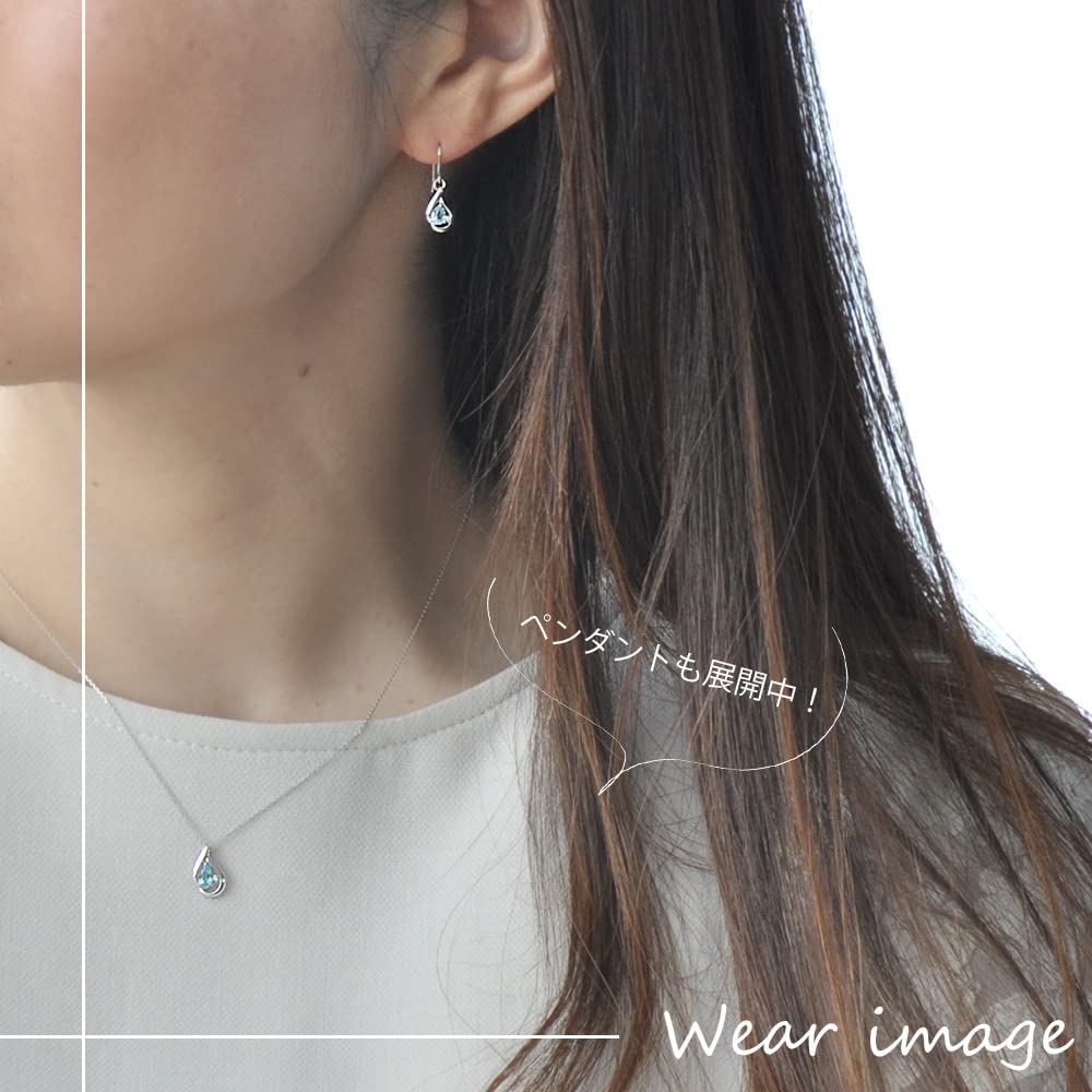 И 10К Белое Золото Серьги Крючки Голубой Топаз Бриллиант Капля Подвеска Камень Рождения OPRPD20275 [Pinky Diane] PINKY&DIANNE