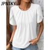 JPNTKY Women's Fashion Casual Summer Spring Solid Color Print Short Sleeve O-Neck Blouses & Shirts