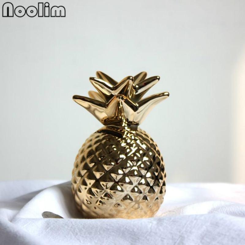 Golden/white Pineapple Ceramic Ornaments Pineapple Save Money Box Gold Coin Piggy Bank Storage