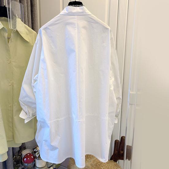 Женская рубашка из хлопка с длинным рукавом, свободная блузка, однотонная, с заостренным воротником, рубашка на весну и осень для вечеринок, путешествий, работы